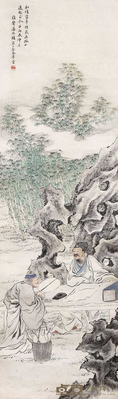 潘振镛 竹荫对语图 立轴 116×35cm